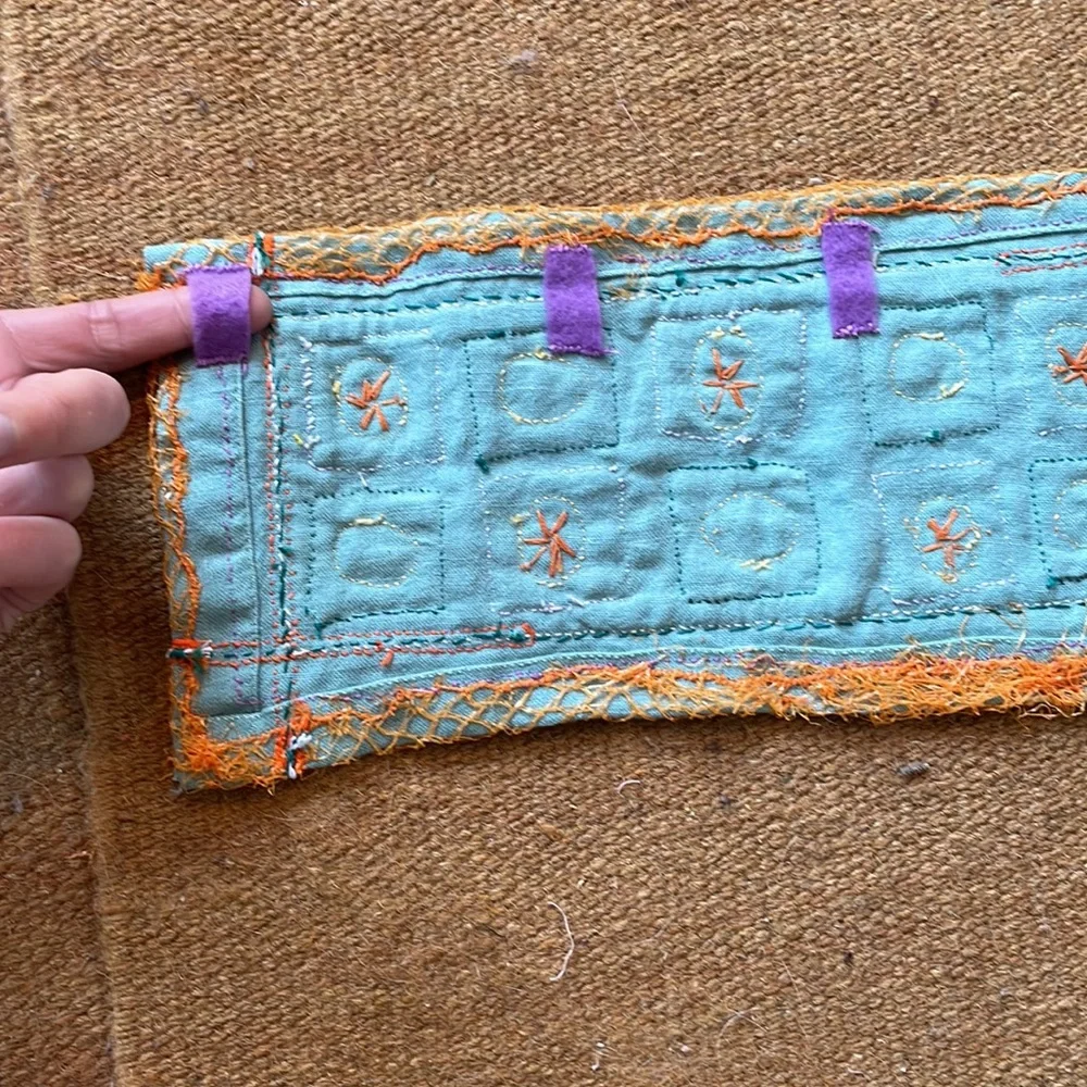 Hand-sewn textile wall hanging tapestry OOAK